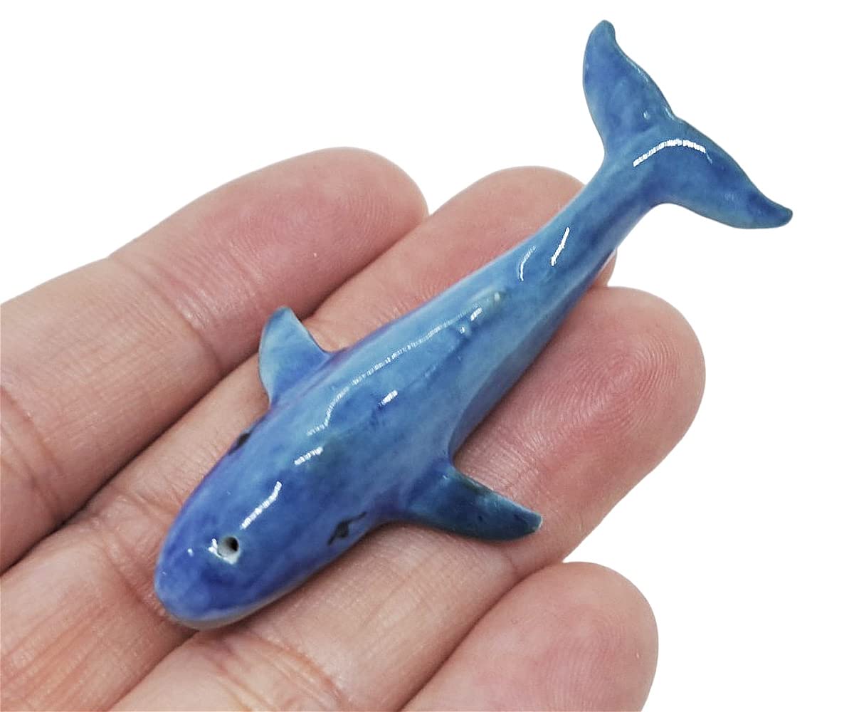 WitnyStore Tiny 2¼" Blue Whale Tail Up Figurine - Miniature Hand Made Ceramic Dolphins Porpoises Whales Marine Mammal Aquatic Sea Animals Fish Porcelain Decorative Collectible Figurines Décor Gifts
