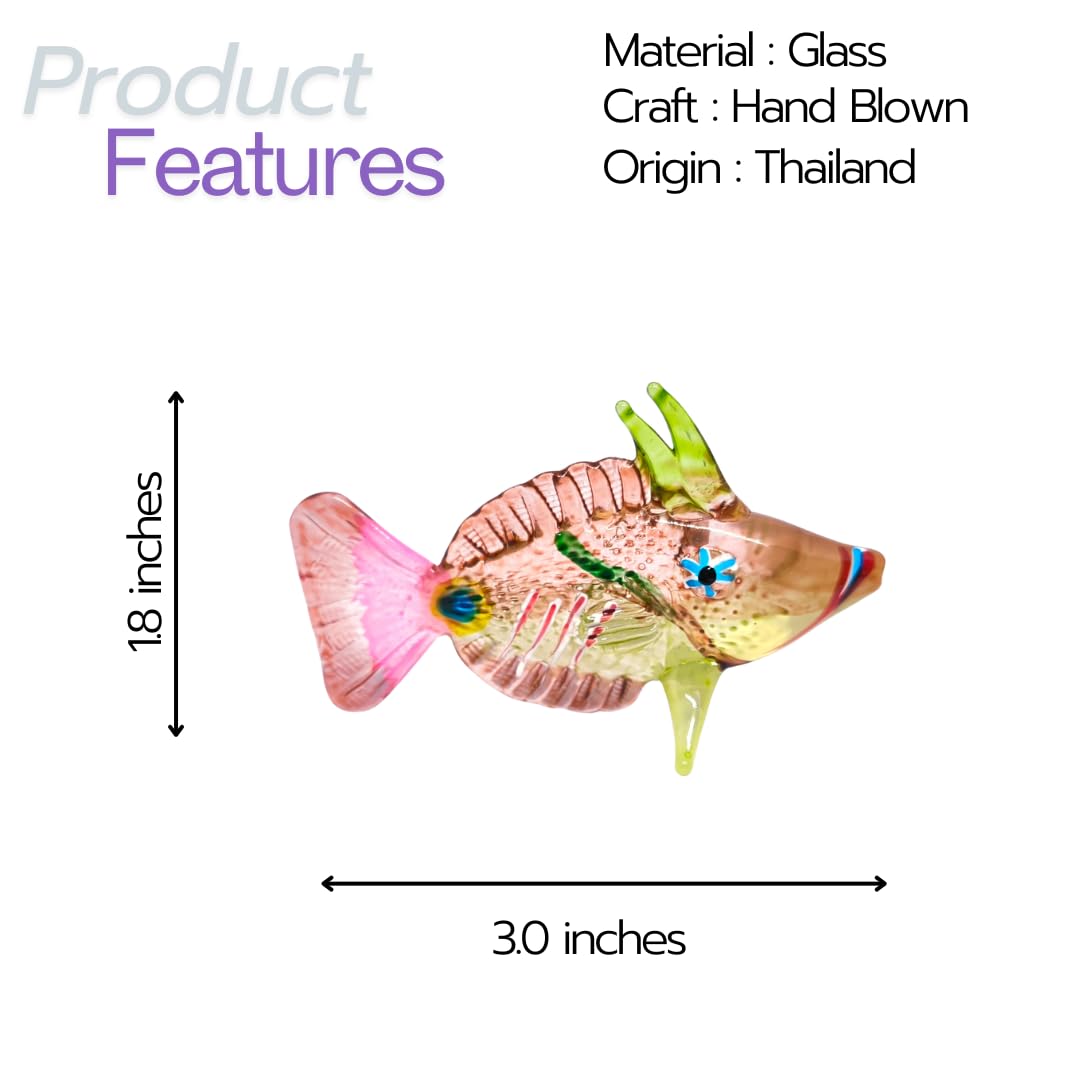 ZOOCRAFT Hand-Blown Glass Fish Figurine for Fish Lovers, Artisan Lampwork Sculpture — Coastal & Ocean Decor Gift for Marine Enthusiasts & Beach Home Collectors