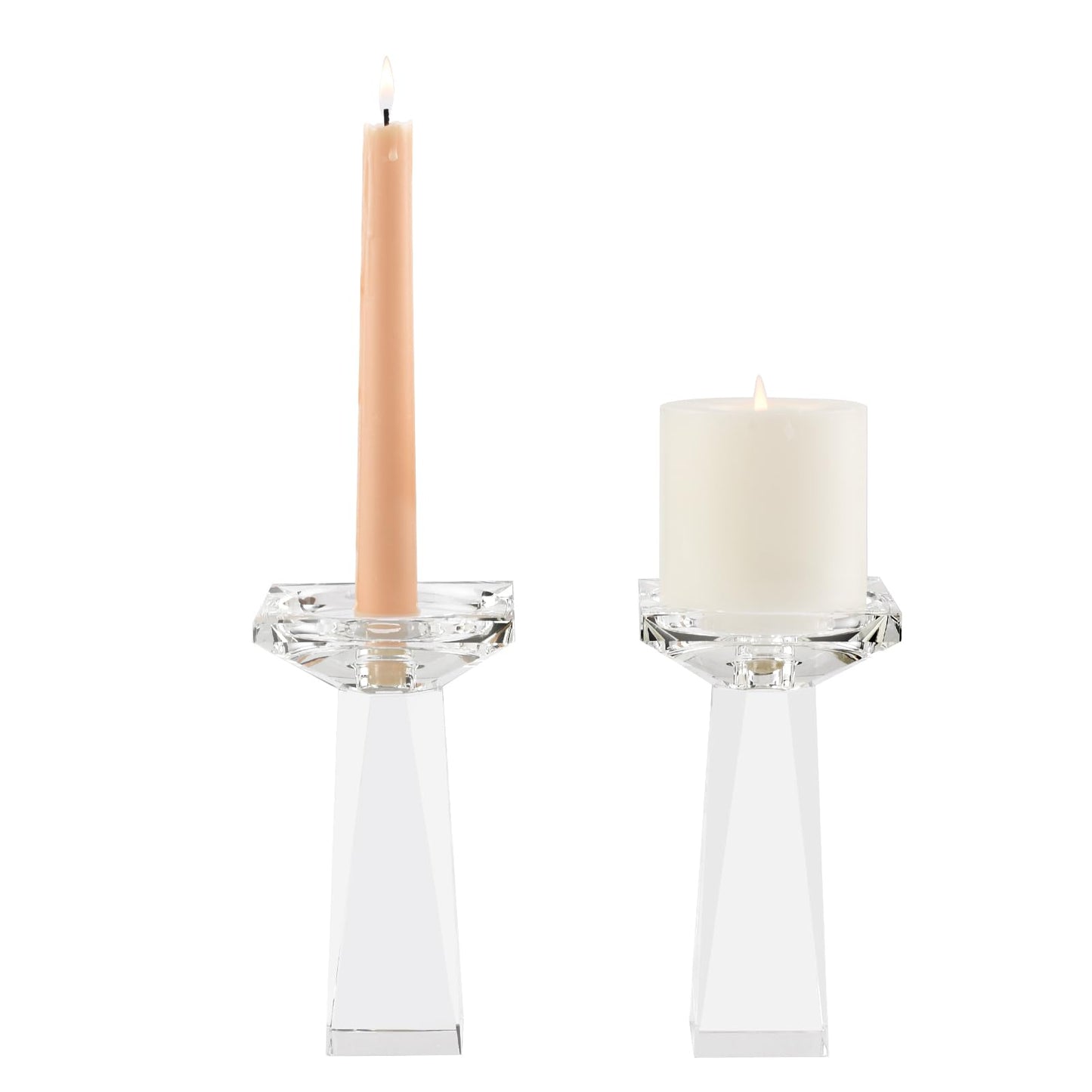 Kitcom Crystal Taper/Pillar Candle Holders Set of 2, 6.3 Inches Height, Table Centerpieces for Home Decor Wedding, Clear