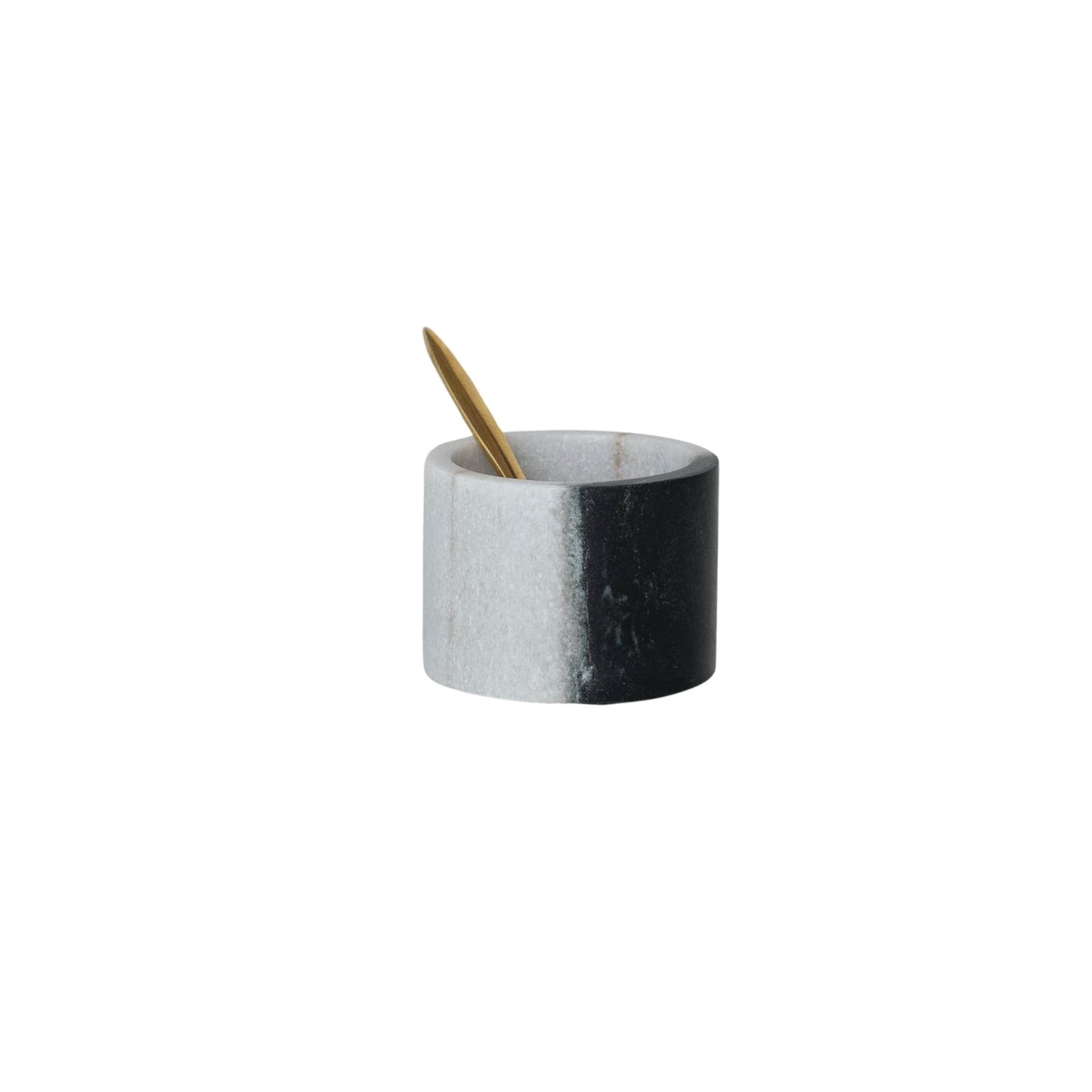 Creative Co-Op Marble Salt Cellar with Brass Spoon, Black