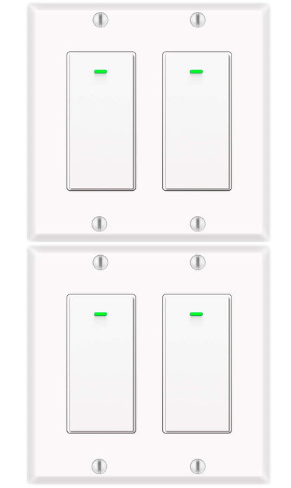 Alexa Light Switch, Double Smart WiFi Light Switches, Smart Switch 2 Gang Compatible with Alexa and Google Home, Neutral Wire Needed, with Remote Control, Timing Schedule, No hub Required (2Pack)