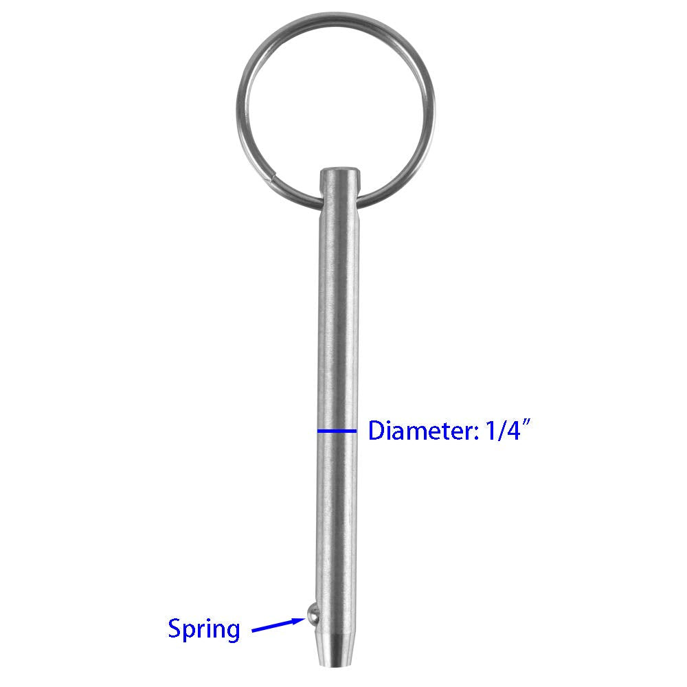 2 Pack Quick Release Pin, Diameter 1/4"(6.3mm), Overall Length 3"(76mm), Usable Length 2.4"(61mm), Full 316 Stainless Steel, Bimini Top Pin, Marine Hardware