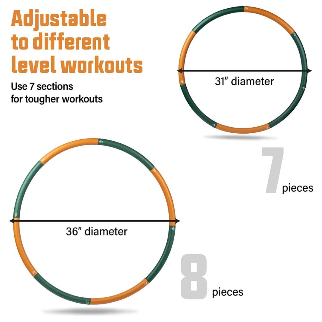 Ryno Tuff 2lb Weighted Hula Hoop for Adults with Thick Foam Padding, Bag & Jump Rope - 8 Section Weighted Fitness Hoop - Exercise Equipment for Home Gym Workouts to Burn Calories & Strengthen Muscles