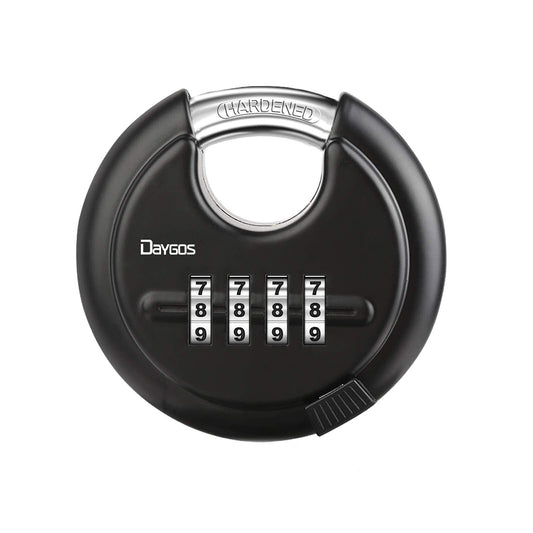DAYGOS Combination Disc Padlocks for Outdoor - Heavy Duty 4 Digit Code Lock, Combo Discus Lock for Storage Unit,Gate,Fence,Traile(3/8-in Shackle,1PCS,Black)