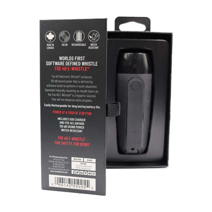 Fox 40 Rechargeable Electronic Whistle + Lanyard, Black