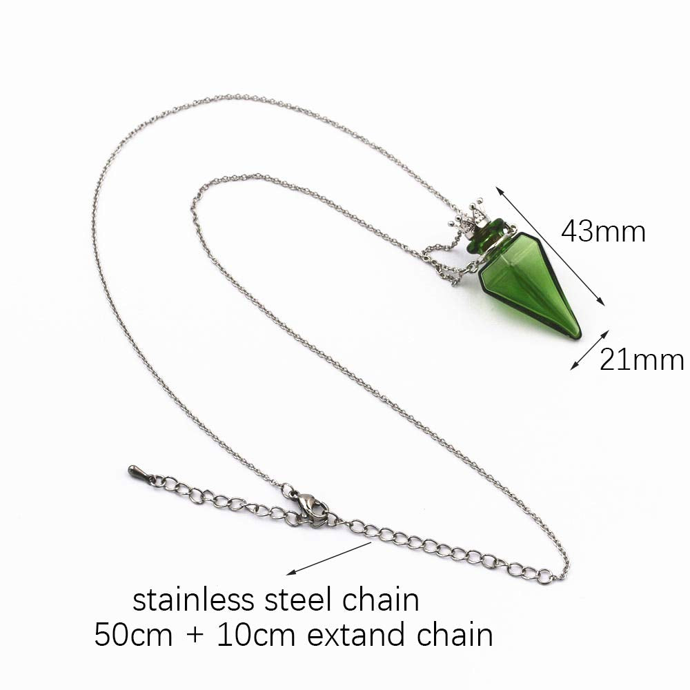 Colored glass Pendant Necklace Aromatherapy Perfume bottle necklace 50cm Stainless steel chain (Pink)