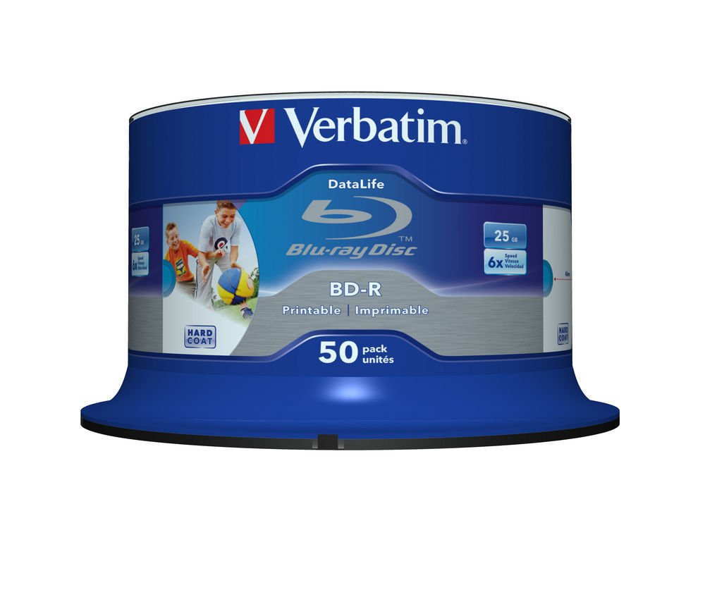 Verbatim 43812 25GB 6x BD-R SL Datalife Inkjet Printable - 50 Pack Spindle