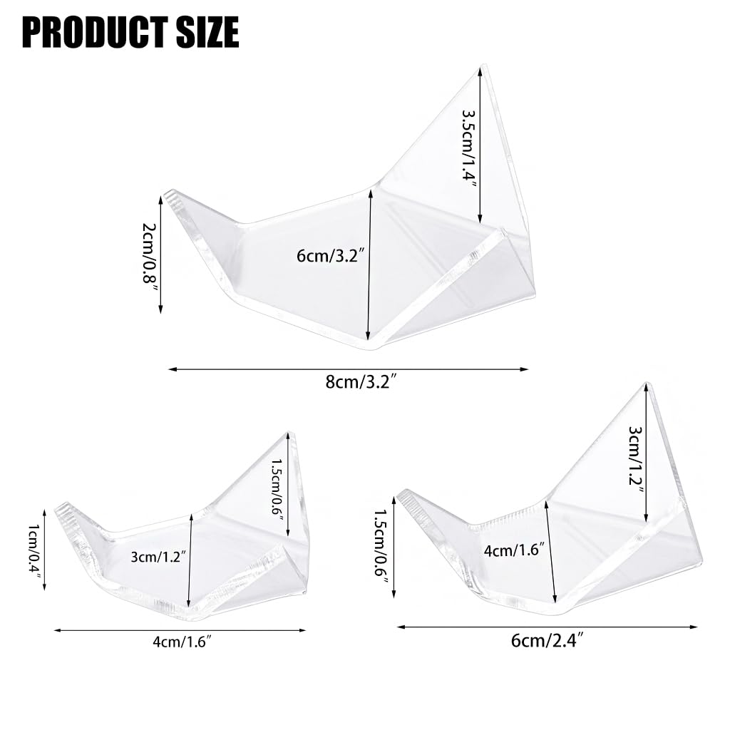 Hipiwe 12 Pcs Acrylic Triangle Display Holder - Display Easel Stands for Geodes Crystal Mineral Agate Fossil Coral, Clear Rock Display Stands for Small Collectibles, (Small+Medium+Large)