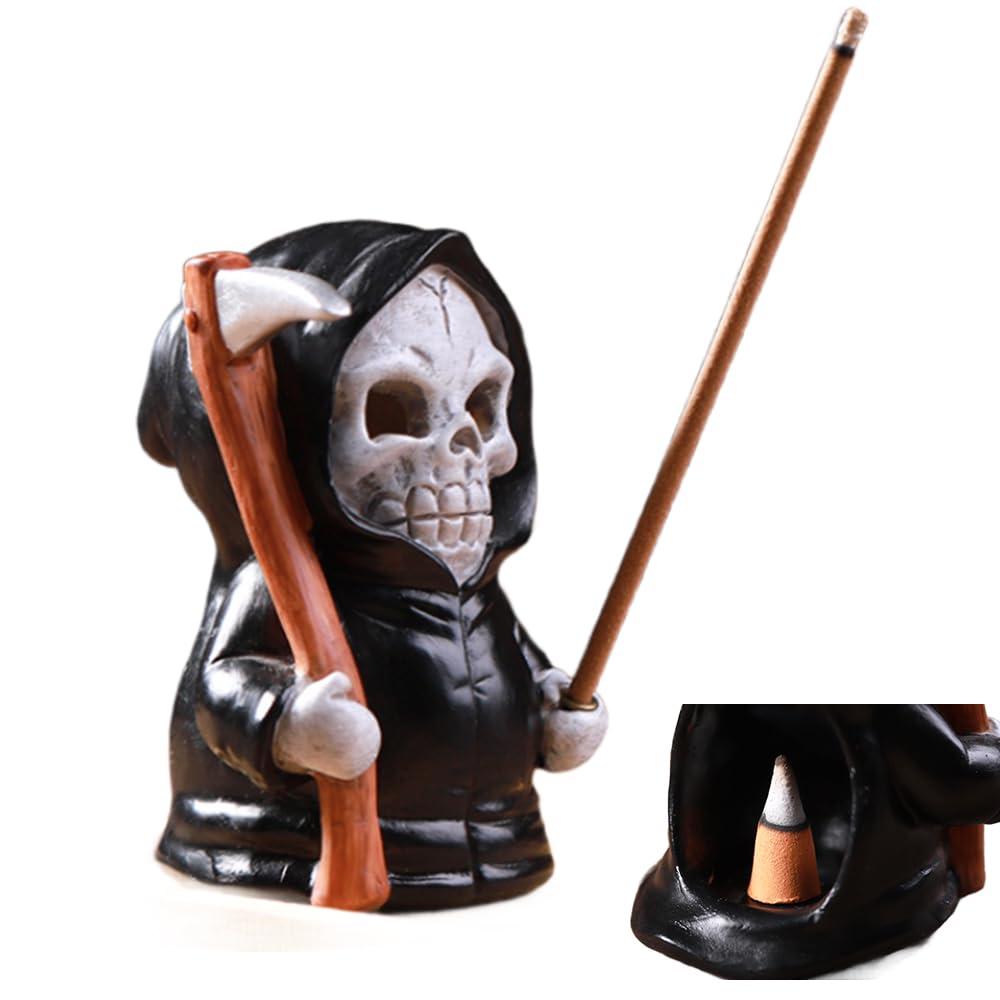 Grim Reaper Incense Holder for Sticks, Halloween Incense Cone Burner Ornaments, Cute Incense Holder, Resin Incense Stick Burner, Ideal for use in Meditation, Incense Smokers and Decoration