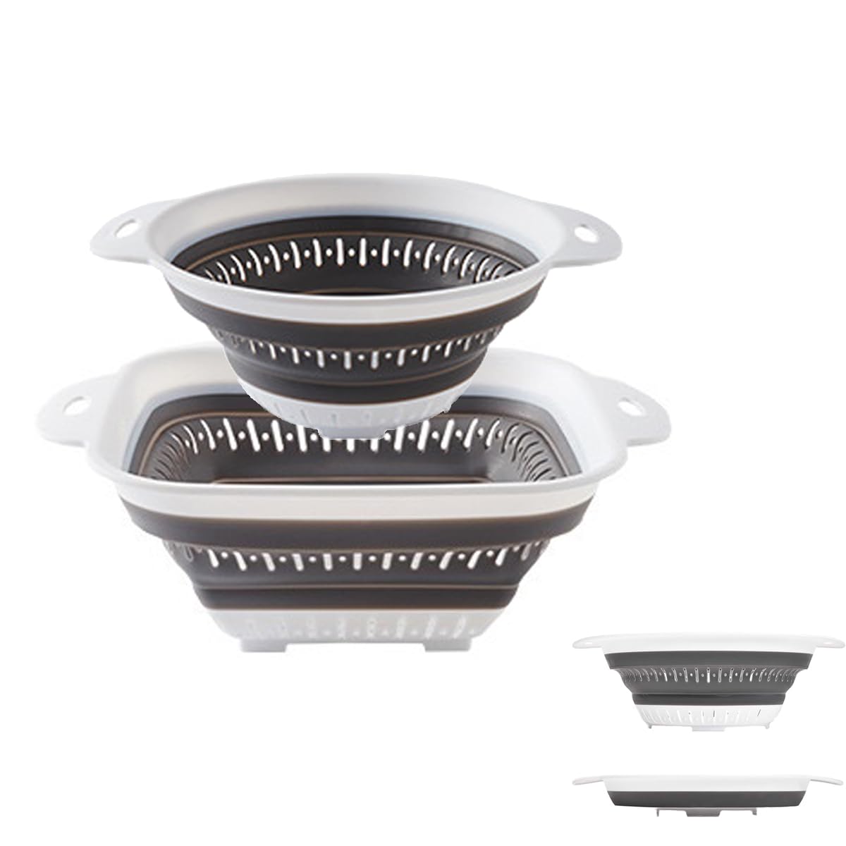 Collapsible Colander and Strainer,Silicone Strainer Colanders & Food Strainers,for Vegetable and Fruit, Kitchen Essentials (2, White, 1.3L+2.5L)
