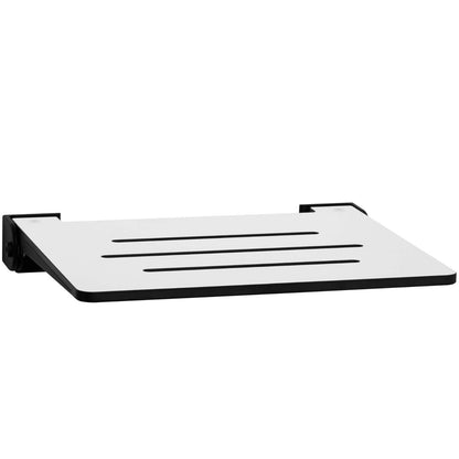 Seachrome 18 inch Silhouette Slimline Folding Wall Mount Shower Bench Seat, White Seat with Matte Black Frame