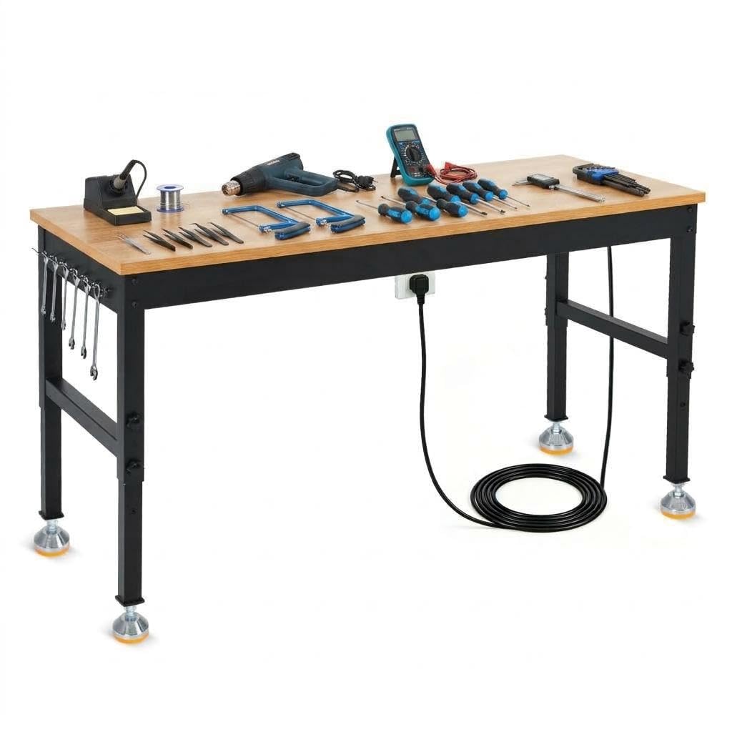 48" Work Bench with Power Outlet, 48" x 24" Work Benches for Garage, Adjustable Height Workbench, 2000 LBS Tool Bench for Workshop & Home