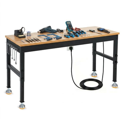 48" Work Bench with Power Outlet, 48" x 24" Work Benches for Garage, Adjustable Height Workbench, 2000 LBS Tool Bench for Workshop & Home