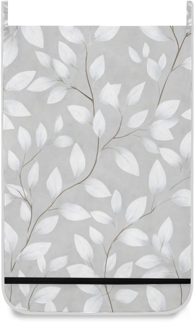 Grey Simple Leaves Hanging Laundry Hamper Door Hampers Bag Basket