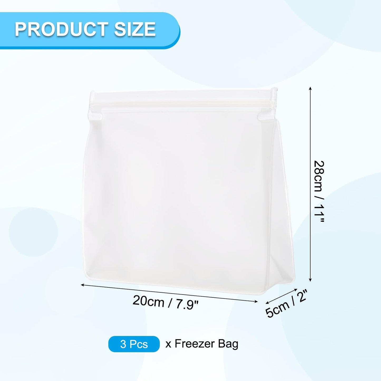 PATIKIL 8.7"x2"x5.3" Reusable Freezer Bag, 3 Pcs Leakproof Zip Food Storage Stand Up Bags Fridge Snack Vegetable Fruit Ice Container for Long-Lasting Freshness, Black