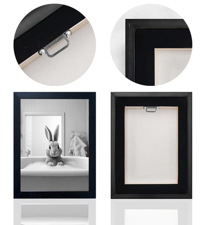 Bathroom Picture Wall Decor, Framed Black and White Bathroom Wall Art, Toilet Paper in Little Funny Raccoon's Hand Animal Canvas Print Painting