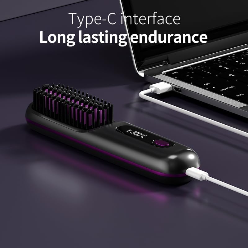 Go Brush Pro Hair Straightener – Cordless Comb with Negative Ion, 4000mAh Fast Heating & Portable Travel Design, Rechargeable Brush for Straightening and Curling (1Pcs)