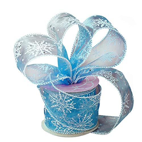 Blue Frozen Snowflake Christmas Ribbon - 2 1/2" x 10 Yards, Glitter, Gift Wrapping, Wreath, Swag, Garland, Presents, Gift Basket, Winter, Tree Decoration