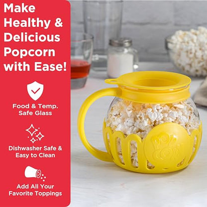 Ecolution Patented Micro-Pop Microwave Popcorn Popper with Temperature Safe Glass, 3-in-1 Lid Measures Kernels and Melts Butter, Made Without BPA, Dishwasher Safe, 3-Quart, Aqua