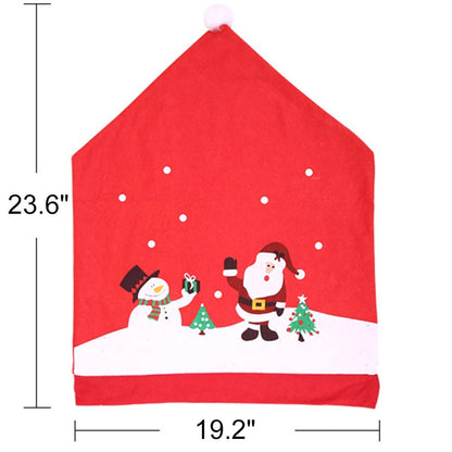 MSQ 4PCS Christmas Chair Covers, Santa Claus & Snowman Red Hat Xmas Chair Back Covers Dining Chair Slipcovers for Xmas Festive Home Dinner Table Chairs Decoration Kitchen Party Decor