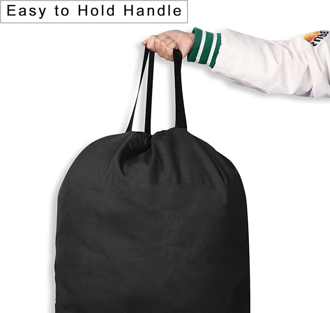 Cotton Canvas Laundry Bag with Handles & Drawstring Straps, Heavy Duty Extra