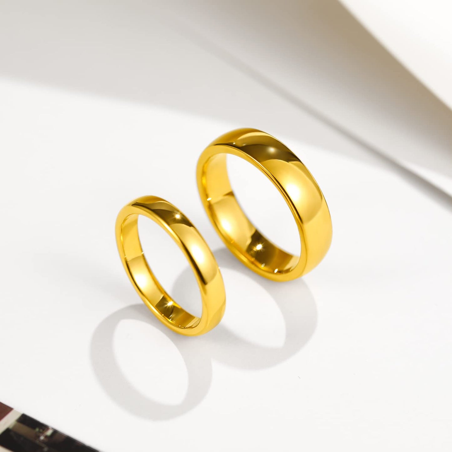 Greenpod 4mm 24K Gold Plated Tungsten Rings for Women High Polish Dome Plain Classic Wedding Bands Comfort Fit Size 6