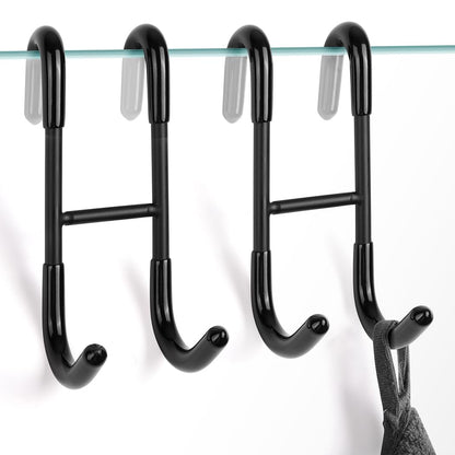 NINETREX Shower Door Hooks,Over Glass Door Hooks for Bathrooms Frameless Glass,Heavy Duty SUS 304 Stainless Steel Hook for Towels,Squeegee,Loofah,Shaver,Robe,2 Pack,Black