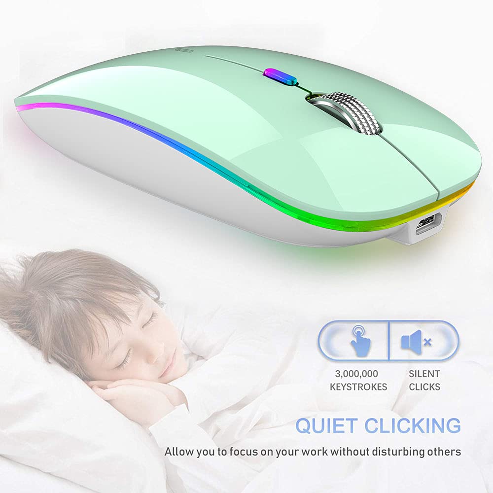 TENMOS Wireless Bluetooth Mouse, LED Slim (Bluetooth 5.1/5.0 + USB) 2.4GHz Rechargeable Silent Bluetooth Wireless Mouse with Type C Adapter for Laptop/MacBook/iPad OS 13 and Above (Matte Black)