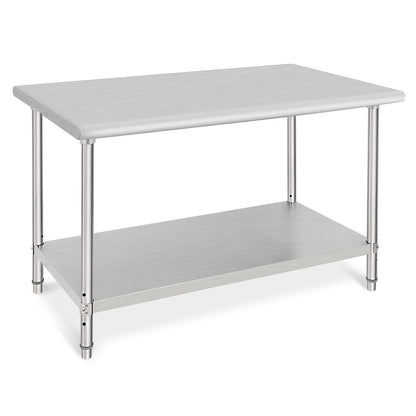48x30 Inch Stainless Steel Prep Table, Heavy-Duty Commercial Work Table with Adjustable Undershelf for Restaurant, Kitchen & Home Use