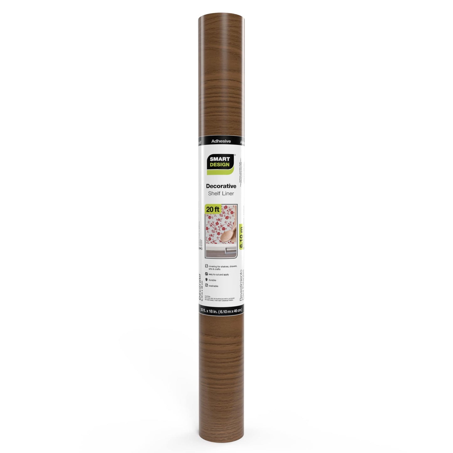 Smart Design Adhesive Shelf Liner - 18 in x 20 ft Roll - Easy Cut, Peel, and Self Stick Decorative Vinyl Film - Cabinet, Drawer, Countertop, Table, Dresser Cover - Kitchen - Light Oak Wood Brown