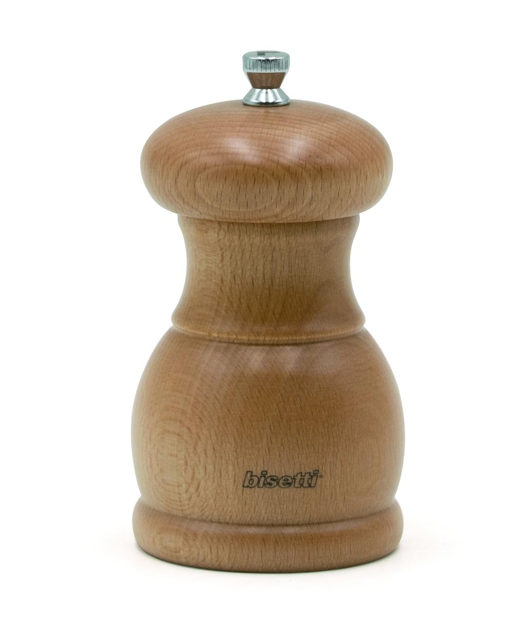 Bisetti Portofino Natural Beechwood Salt Mill With Adjustable Ceramic Grinder, 11.5cm / 4.5 Inch, Made in Italy