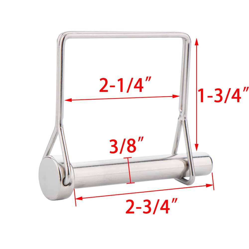 2 Pack Full 316 SS Square Pto Pin, Safety Coupler Pin 3/8" x 2-3/4"(9.5mm x 70mm), Full Marine Grade 316 Stainless Steel Heavy Duty Shaft Locking Pin