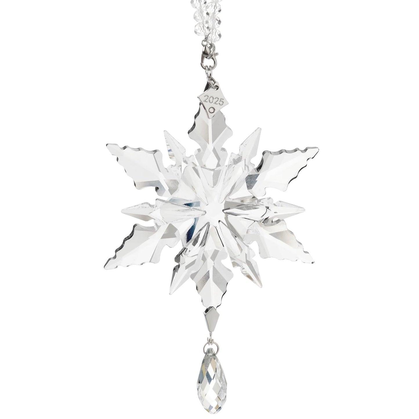 2025 Annual Christmas Ornaments Crystal Snowflake Star - Christmas Tree Ornaments Pendant Crystal Sun Catcher Home Hanging Decor(2025 White 3floors)