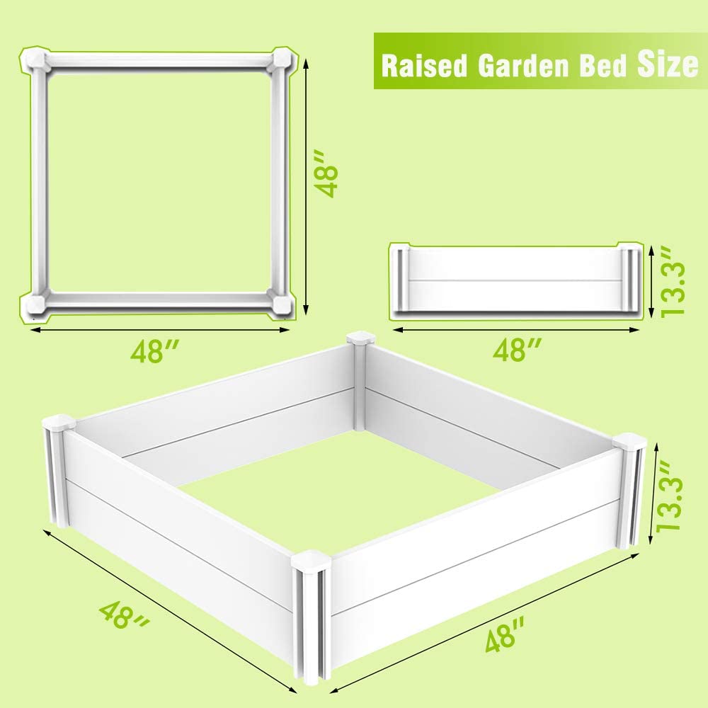 Kdgarden 4'x4' White Vinyl Raised Garden Bed Kit, Outdoor Above Ground Garden Box for Growing Vegetables, Flowers, Herbs, DIY Gardening, Whelping Pen and More