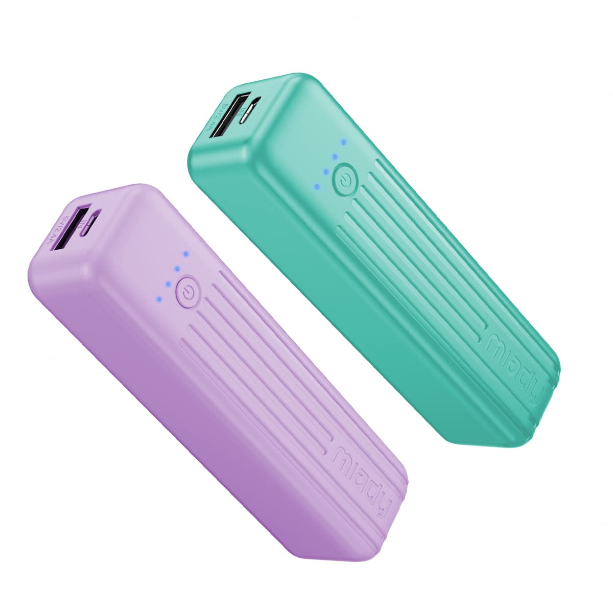 Miady 2-Pack Small Portable Charger, 5000mAh Mini Battery Pack 3.45oz Lightweight Power Bank 5V/2.4A Output & 5V/2A Input Compatible with iPhone, Galaxy, Android etc