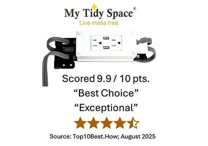 Compact in-Drawer Outlet with Cord Management Arm (2) USB-A Ports (2) 15 Amp Plugs fits Narrow and Shallow Drawers