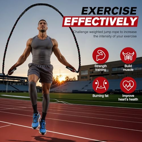 HPYGN Weighted Heavy Skipping/Jump Rope 9.2ft 2.8LB for fitness, Exercise, boxing Gym Training, Home Workout, Improve Strength and Building Muscle, Total Body Workout Equipment for Men