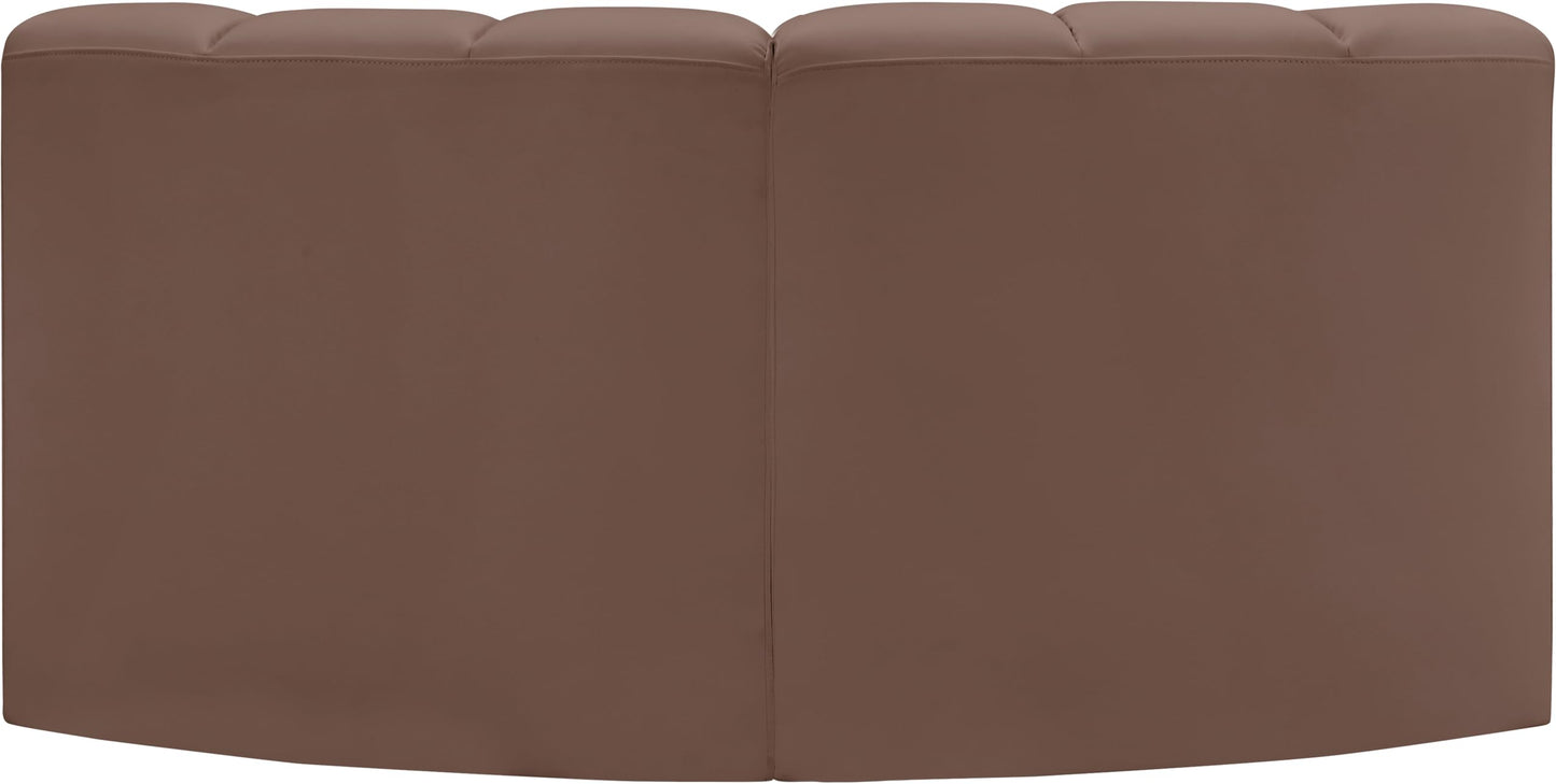 Meridian Furniture 101Brown-S2B Arc Collection Modern | Contemporary Modular Sofa with Soft Brown Vegan Leather, Deep Channel Tufting, Modular Design, 60" W x 33" D x 30" H, Brown