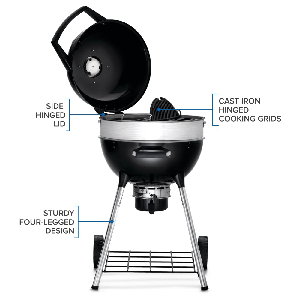 Napoleon PRO22 Professional Charcoal Kettle Grill, Black, Porcelain-Enameled Lid and Bowl, Chrome-Plated Cooking Grid