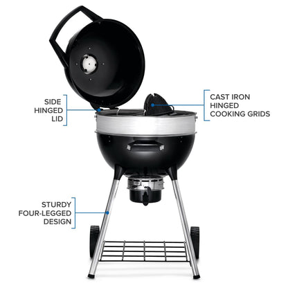 Napoleon PRO18 Compact Charcoal Kettle Grill, Black, Porcelain-Enameled Lid and Bowl, Chrome-Plated Cooking Grid