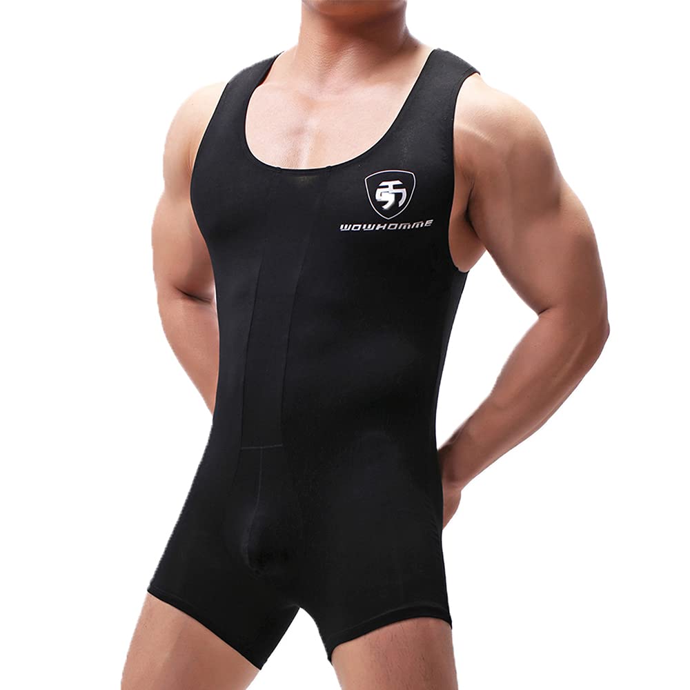 WMIERFI Men's Wrestling Singlet Athletic Leotard One Piece Sport Bodysuit Gym Outfit Active Underwear Black