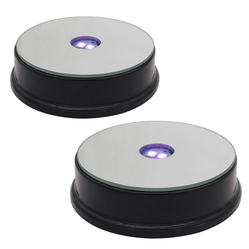PHOSOK LED Black Display Base- Crystal Glass Art Statue Merchandise Display Stand- Multicolor Changing Light Display Stand Powered by 3 AAA Batteries （Pack of 2）