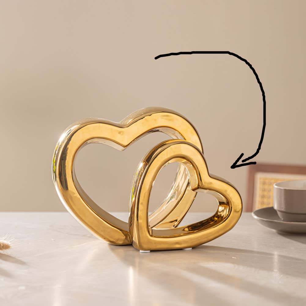 WEIDILIDU Home Decor Porcelain Heart Sculpture Modern Abstract Art Ceramic Statue GoldenTable Decorations for Dining Room Living Room Office Centerpiece (Golden W795)