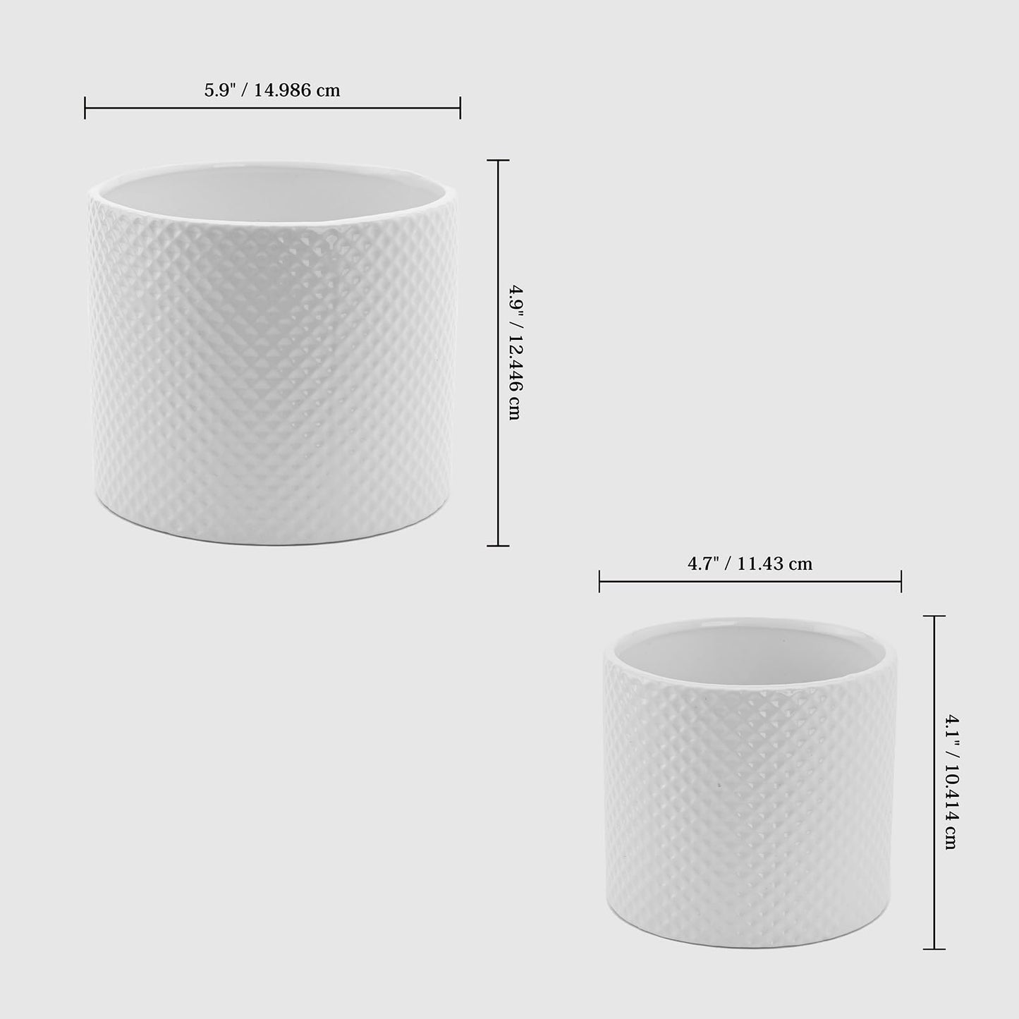 ROMANDECO CRAFT Indoor Plant Pot Flower Holder Ceramic Houseplant Pots inch with Hole 5.9in + 4.7in 2pcs, White (Not Contain Plant)