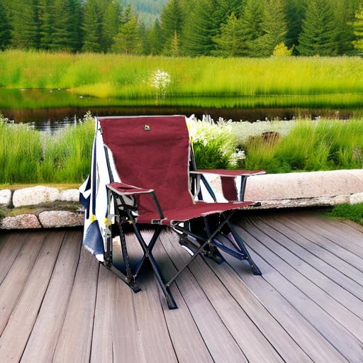 GCI Outdoor Kickback Rocker Camping Chair | Portable Folding Rocking Chair with Durable Armrests, Drink Holder & Relaxed Lowered Seat for Comfort — Red