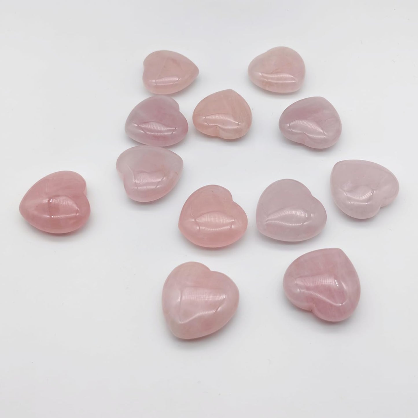 XMHOME 12 Packs 1.18 Inches Rose Quartz Heart Shaped Crystals Healing Palm Worry Pocket Stones for Reiki Jewelry Making Home Decor