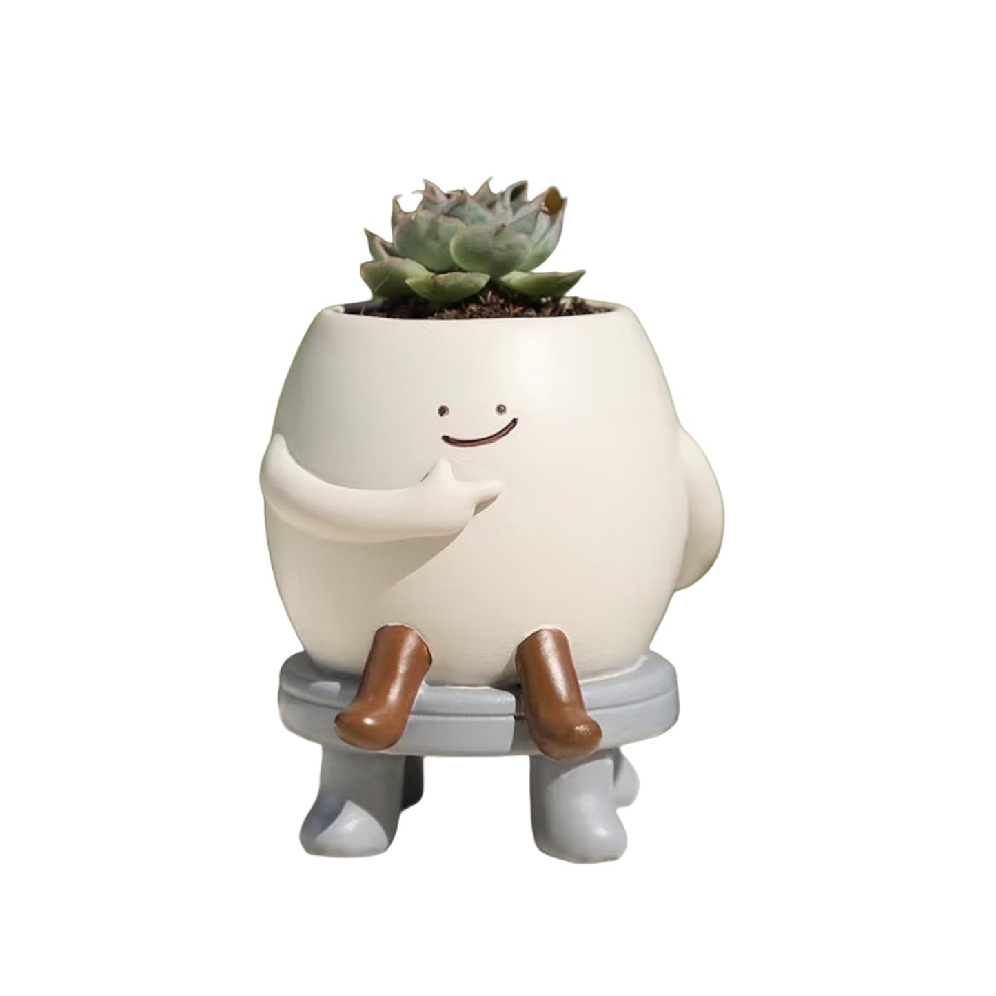 Lxiioae Smile Face Planter Pot Cute Face Planter Pot Funny Sitting on Chair Flower Succulent Pot with Drainage Hole