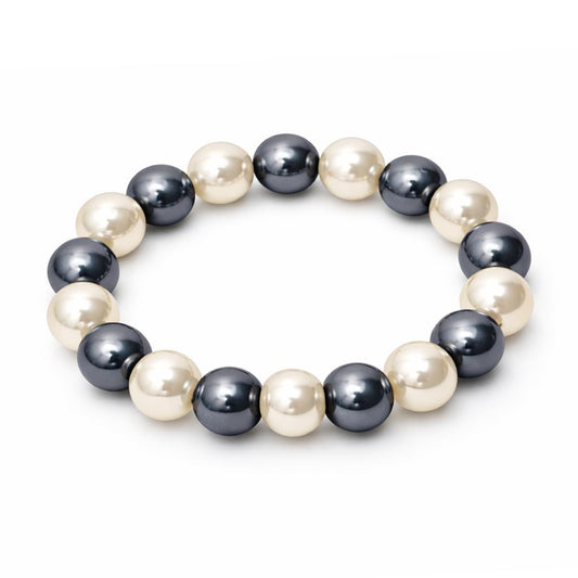 38 Magnetic Therapy Hematite beaded Bracelet For Women And Men Power Gemstone Crystal Unisex Macrame (Faux Pearl Hematite, 10, millimeters)