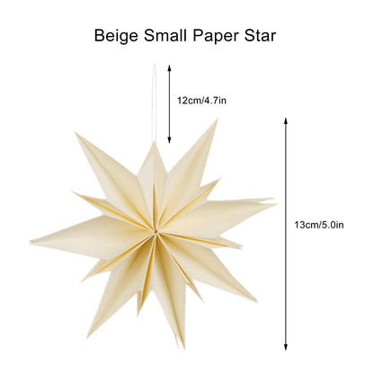 6 Pieces Beige Christmas Paper Star 5 Inch Xmas Hanging Star Ornaments Paper Snowflake Decorations for Little Christmas Tree Tiered Tray New Year Weddings Birthday Holiday Party Home Decor
