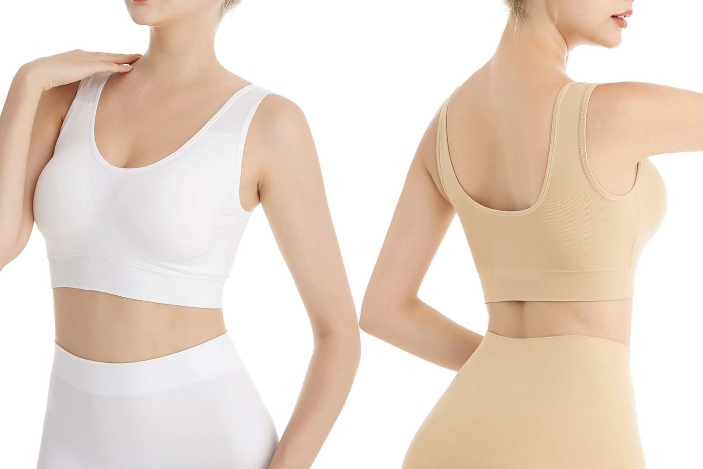 Lemef 3-Paquet soutiens-Gorge de sans Couture Sport Yoga sans Armature avec coussinets amovibles Pour Femmes, Black&white&nude, XL